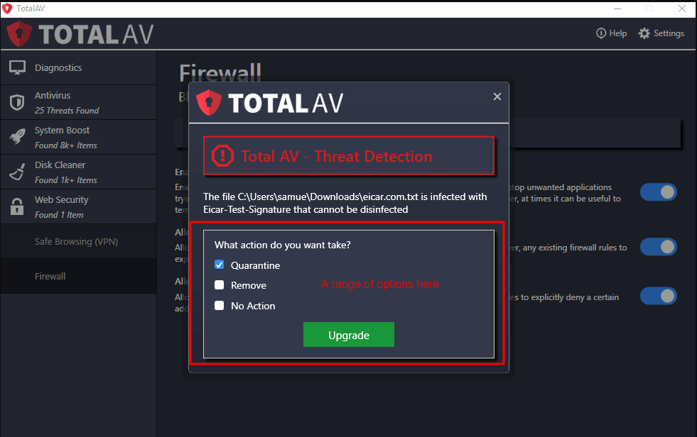 Recursos de segurança do TotalAV