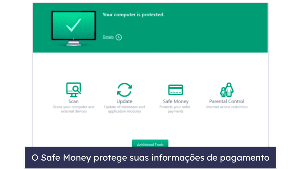 8. Kaspersky Premium — Excelentes controles parentais + robusta proteção para transações bancárias