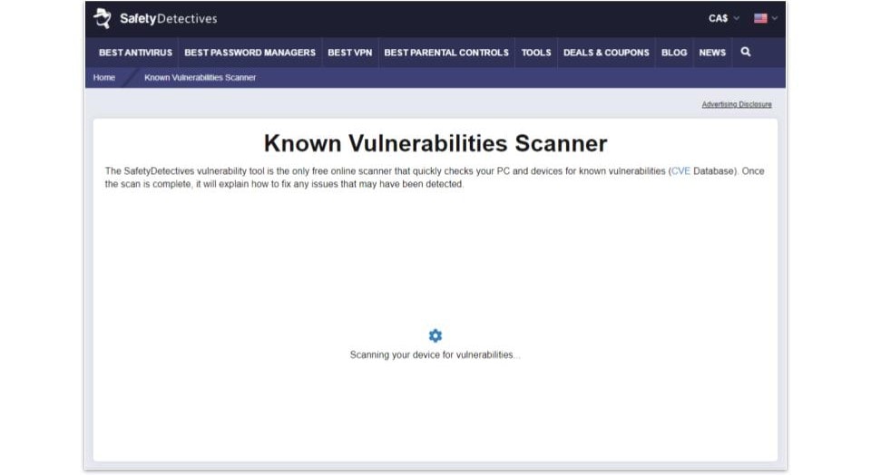 🥇1. SafetyDetectives Known Vulnerabilities Scanner — Best Free Online Scanner