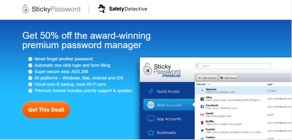 7. Sticky Password — Bästa alternativet för säker synkronisering av data