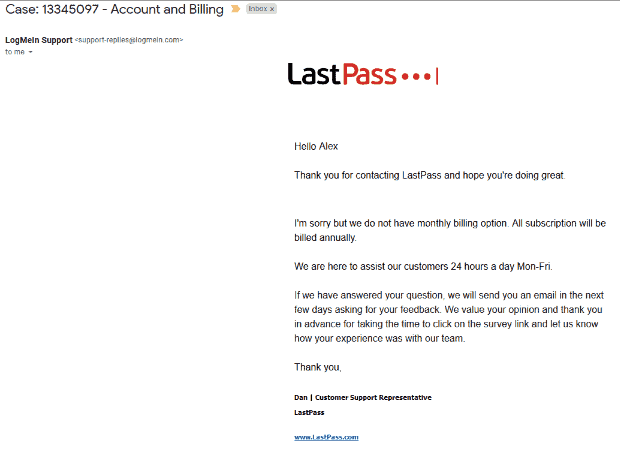 Servicio de soporte de LastPass