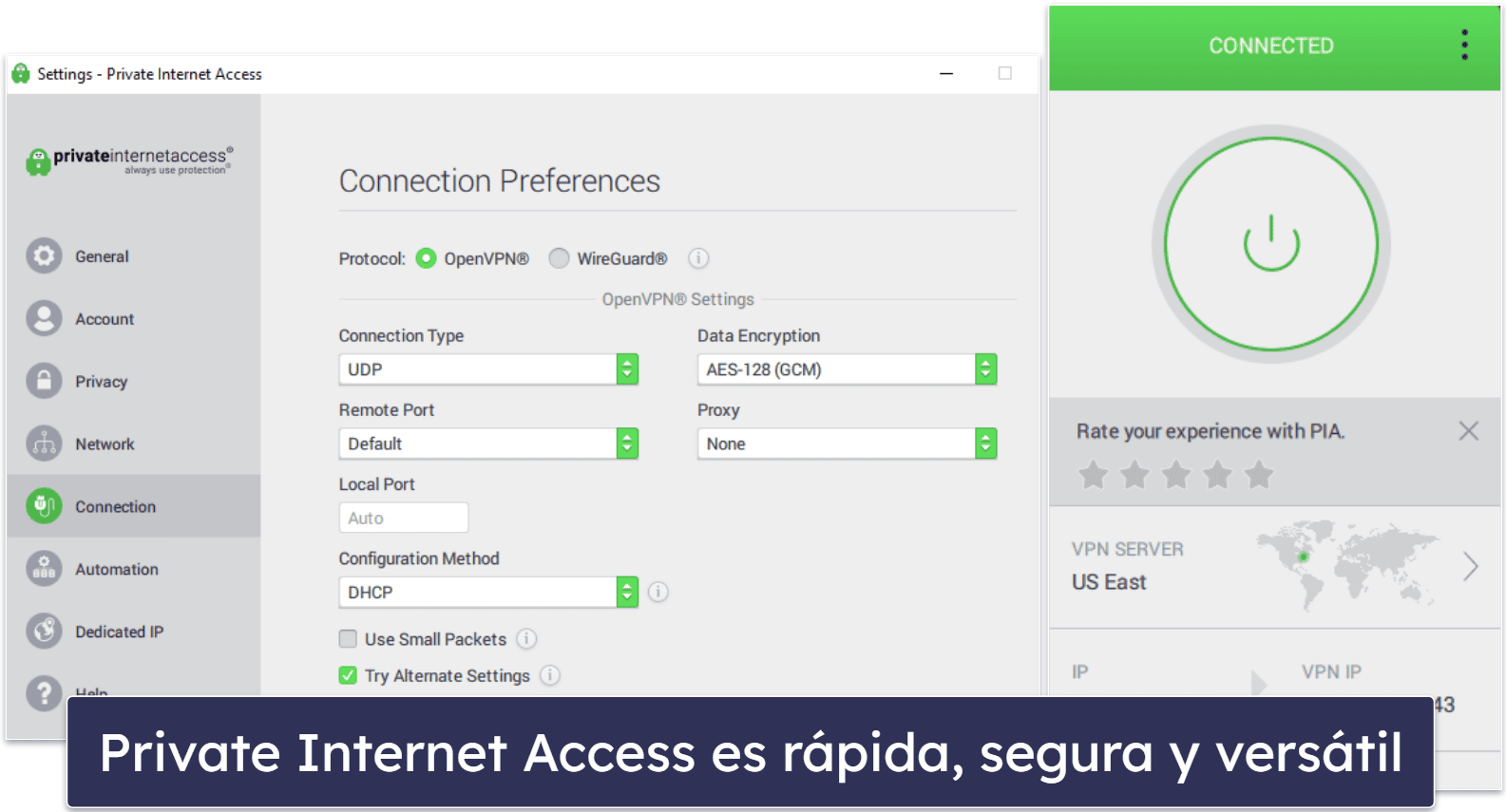 1. Private Internet Access: Es una de las mejores VPN e incluye un addon antivirus fácil de usar
