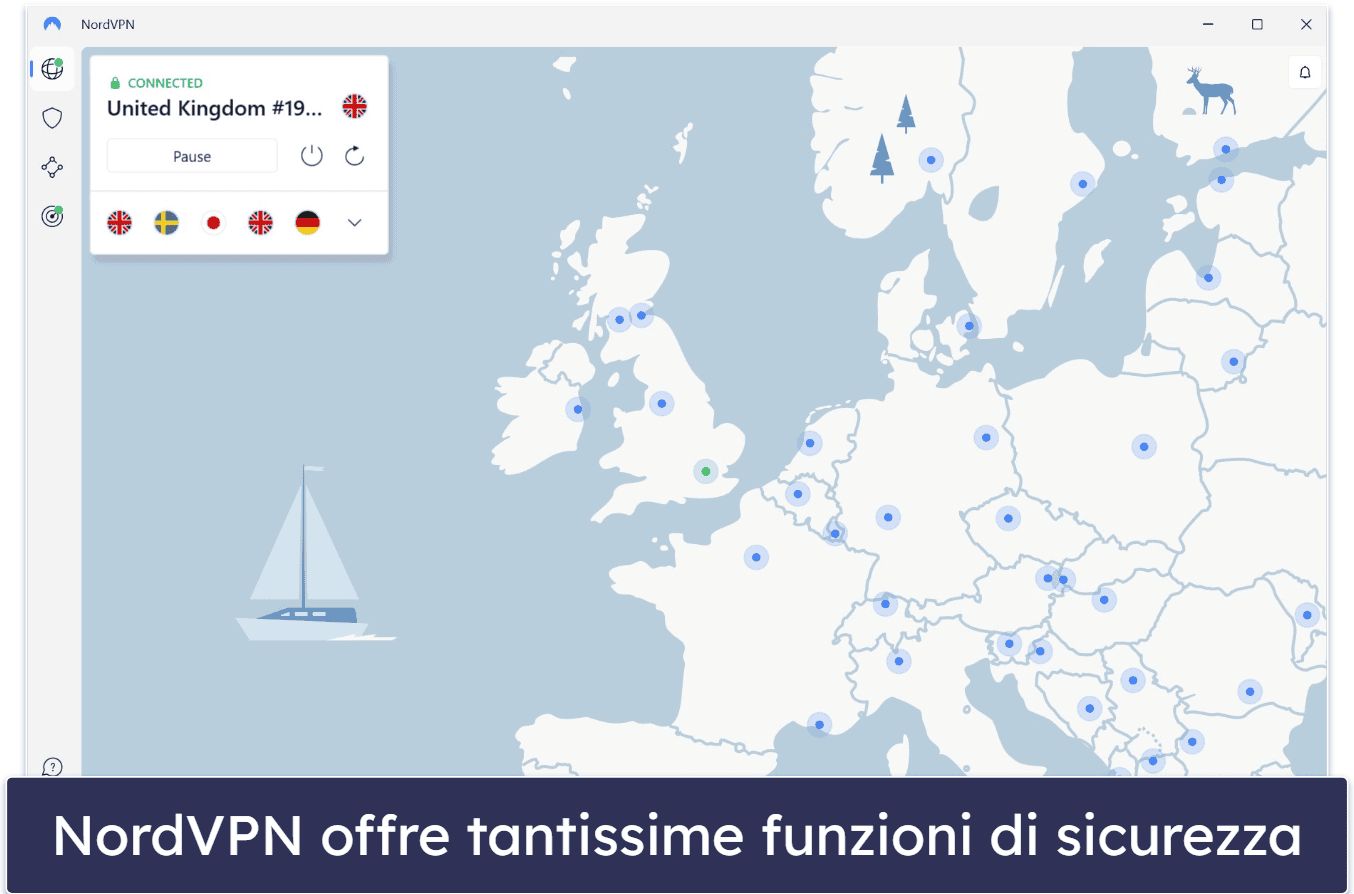 🥈2. NordVPN — VPN molto sicura con protezione anti-malware integrata gratuita