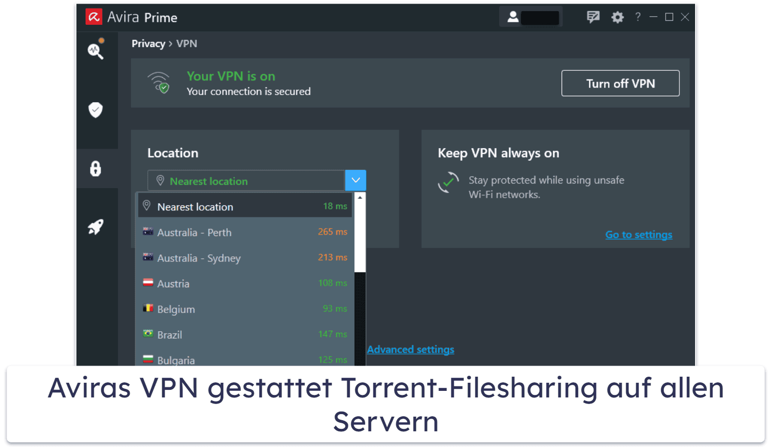 7. Avira — Schlankes Antivirenprogramm mit einem guten VPN für Torrent-Filesharing
