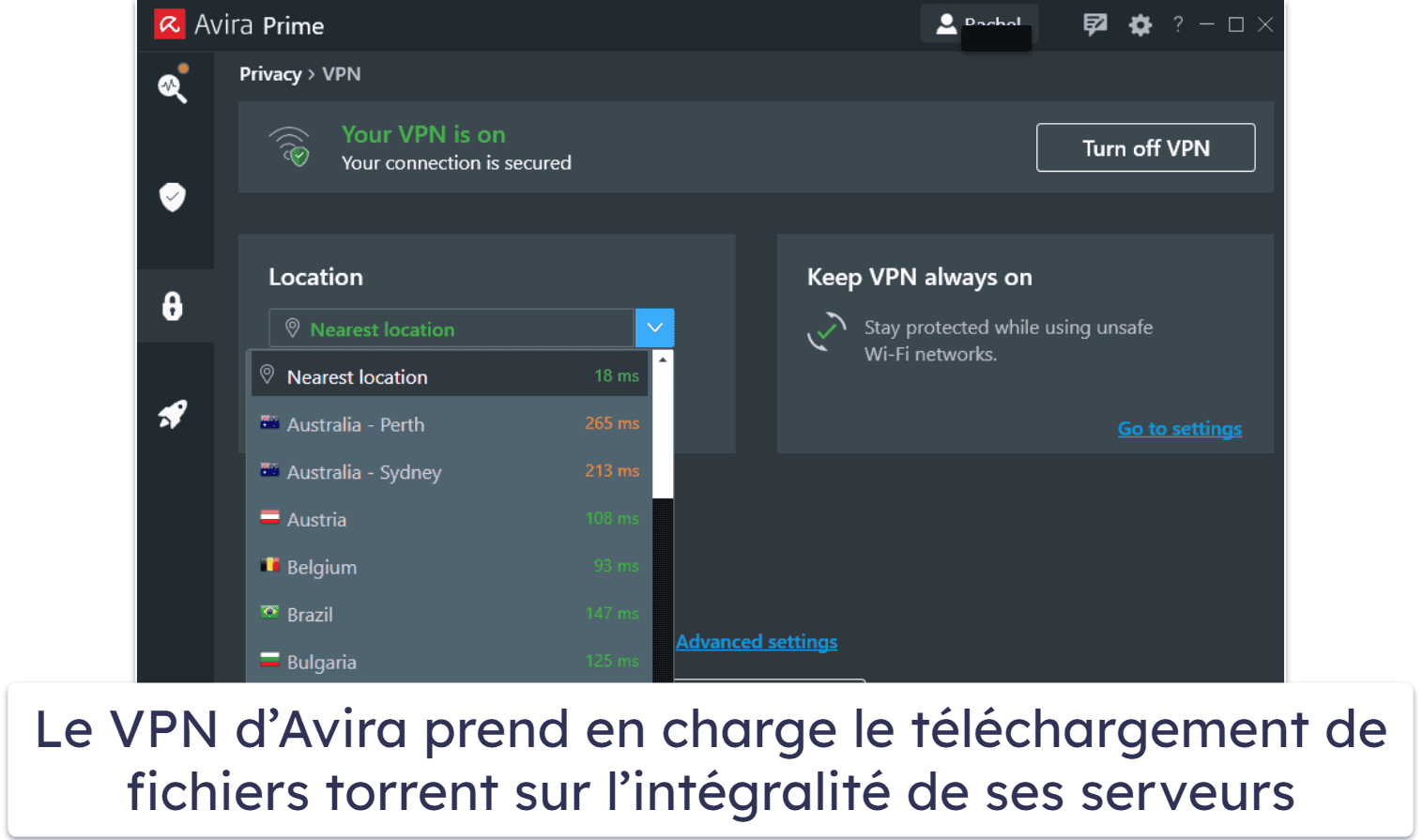 7. Avira : antivirus léger avec un bon VPN pour le téléchargement de fichiers torrent