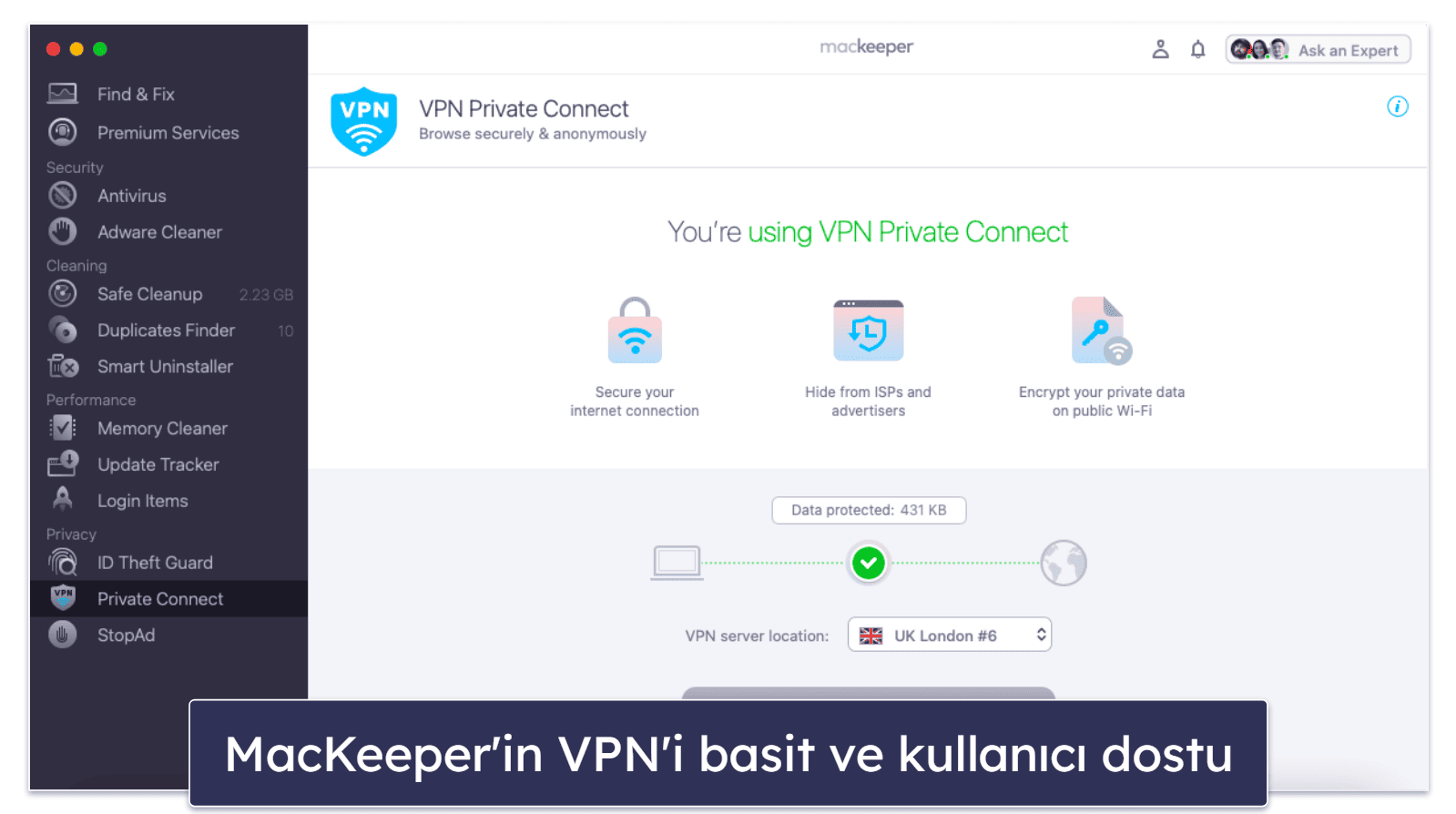 5. MacKeeper – Temel VPN ile İyi Bir Mac Antivirüsü