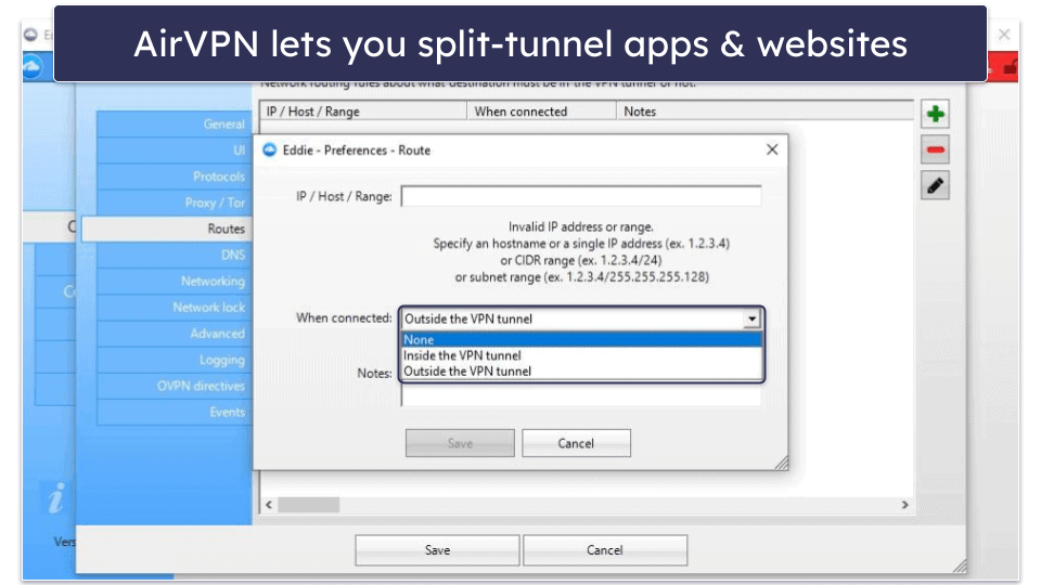 AirVPN Features — All the Essentials, Plus Good Split-Tunneling