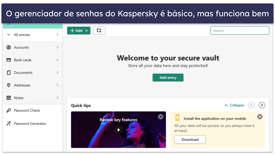 8. Kaspersky — Controles parentais mais avançados + boas proteções financeiras