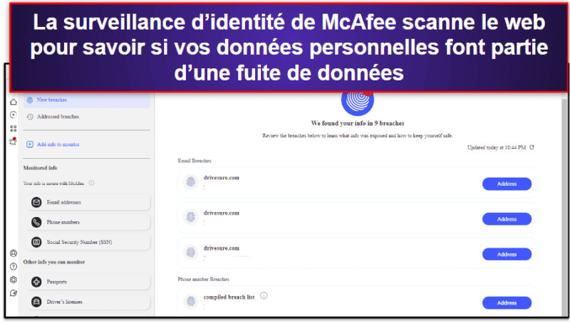 🥉3. McAfee : de meilleures protections web (avec outils de nettoyage de données)