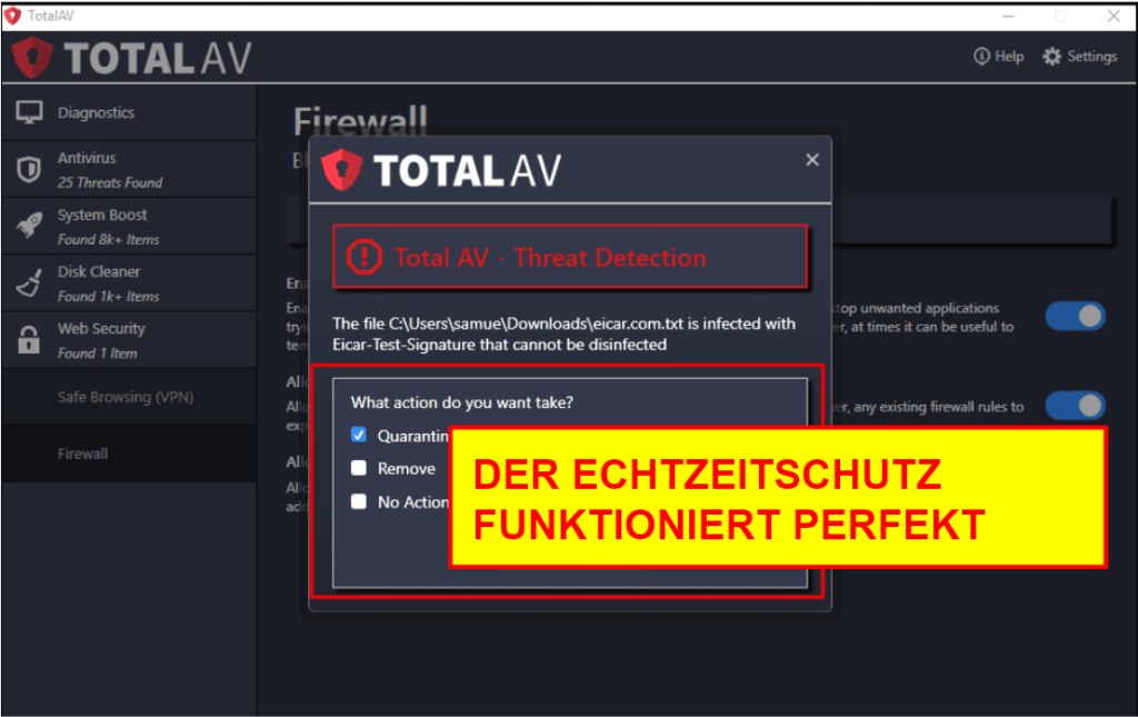 TotalAV Sicherheitsfunktionen