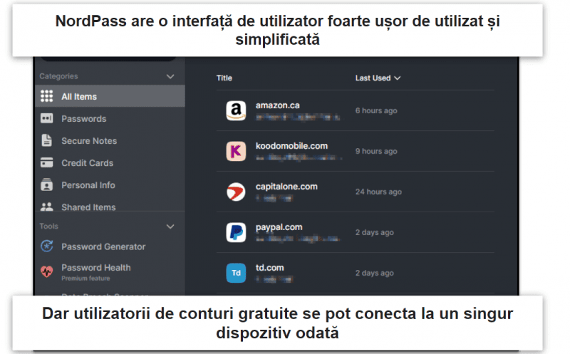 4. NordPass —Interfață foarte intuitivă + sincronizare cu mai multe dispozitive
