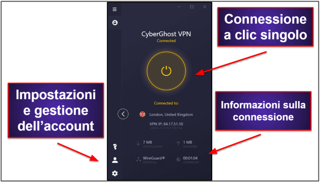 Facilità di utilizzo di CyberGhost VPN: app per dispositivi mobili e PC fisso