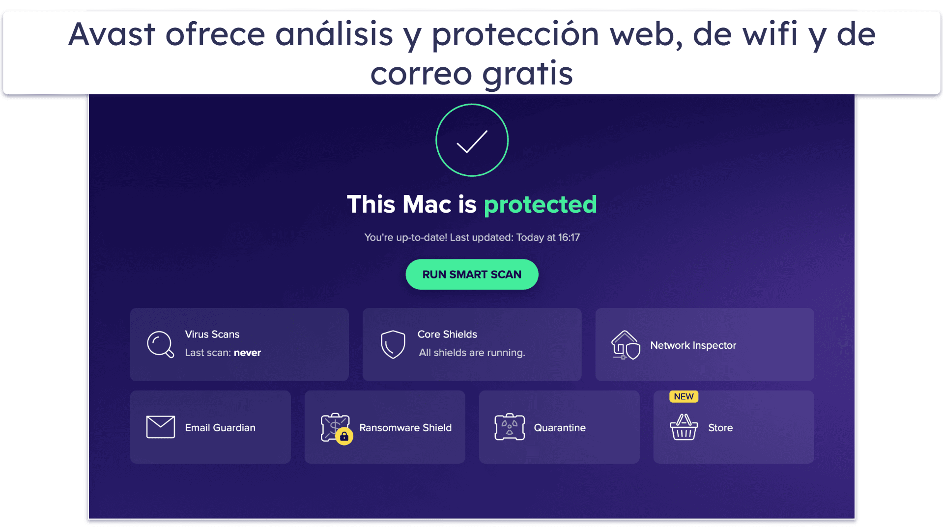 6. Avast Free Antivirus para Mac: Ofrece protección básica para web, correos y en tiempo real