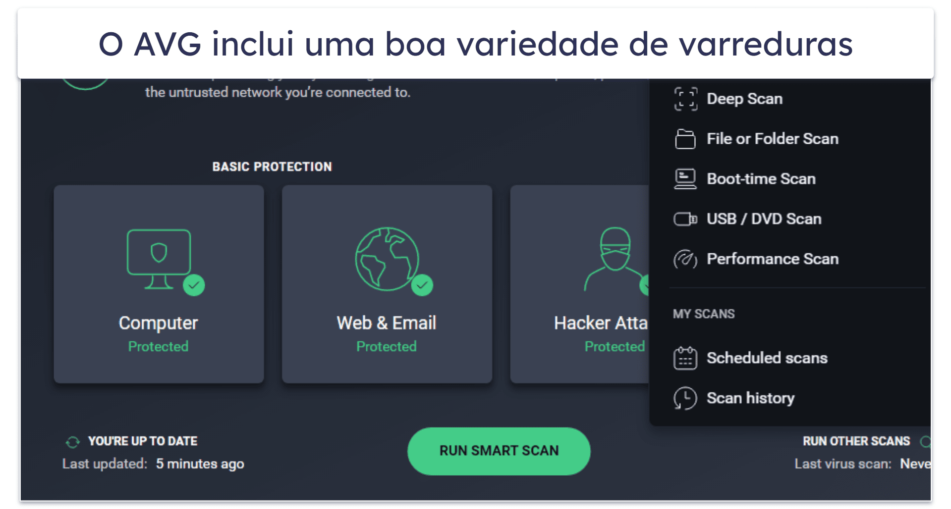 8. AVG AntiVirus Free — Verificador sólido de malware com proteções de arquivos