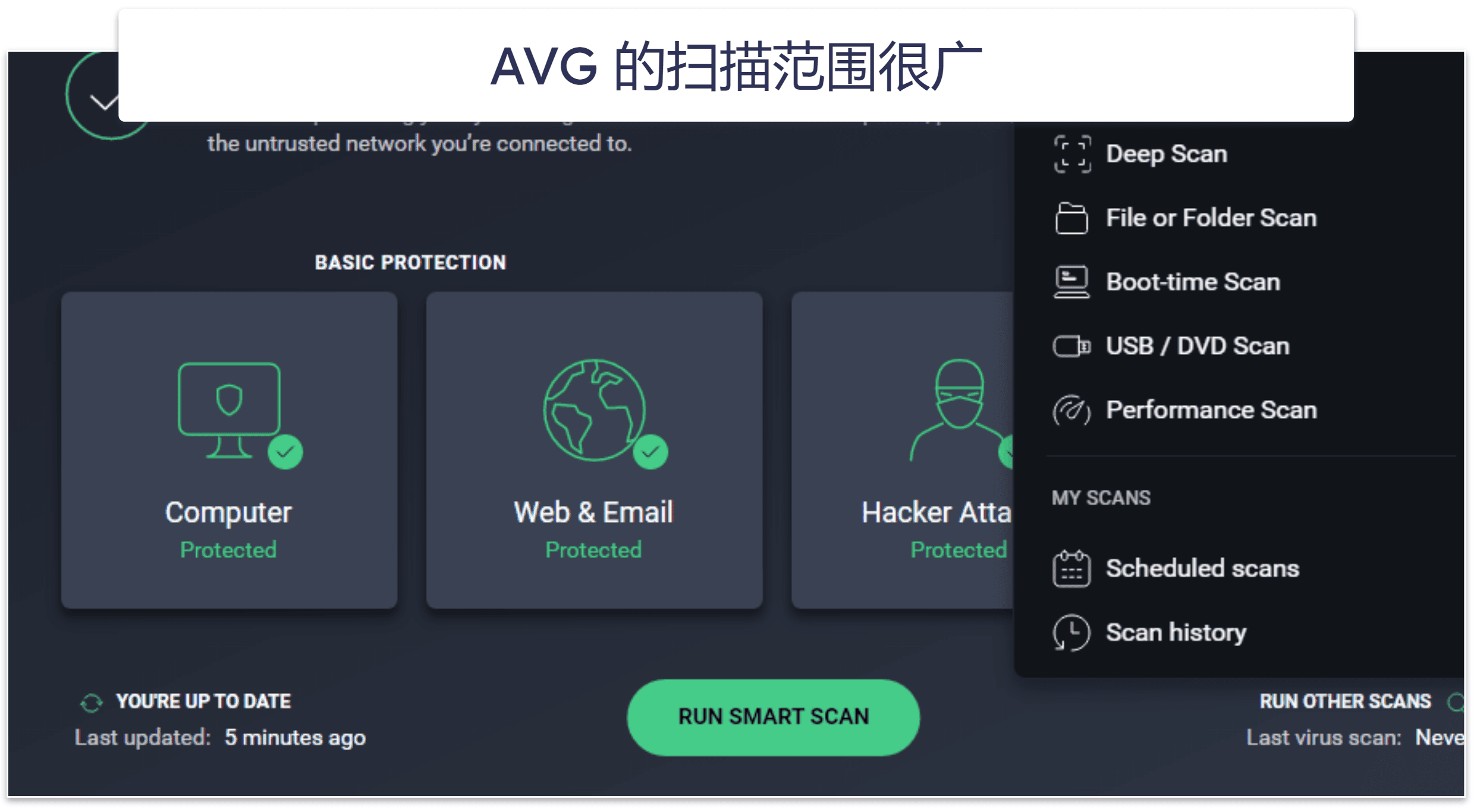 8. AVG 免费杀毒软件:可靠的恶意软件扫描器 + 文件保护功能