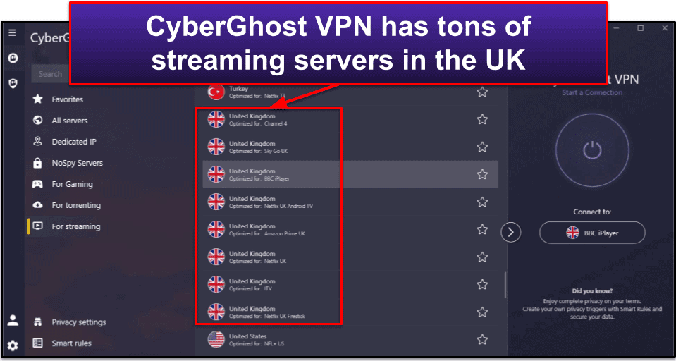 🥉3. CyberGhost VPN — Very Good for Streaming With a UK IP Address