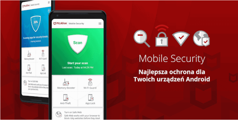 🥈2. McAfee Mobile Security Free — doskonały antywirus z najlepszą ochronną przed kradzieżą na Androida