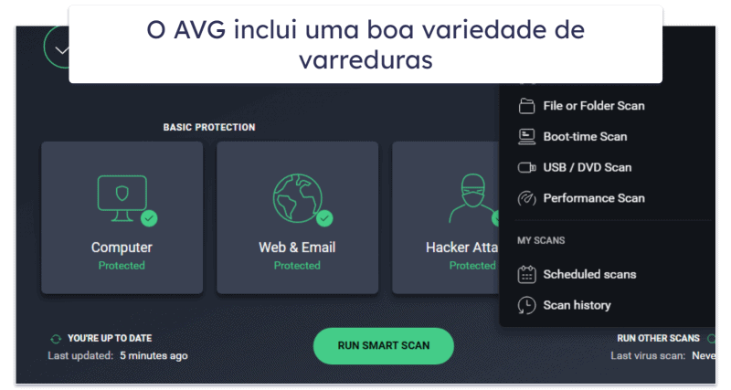 9. AVG AntiVirus Free — Verificador sólido de malware com proteções de arquivos