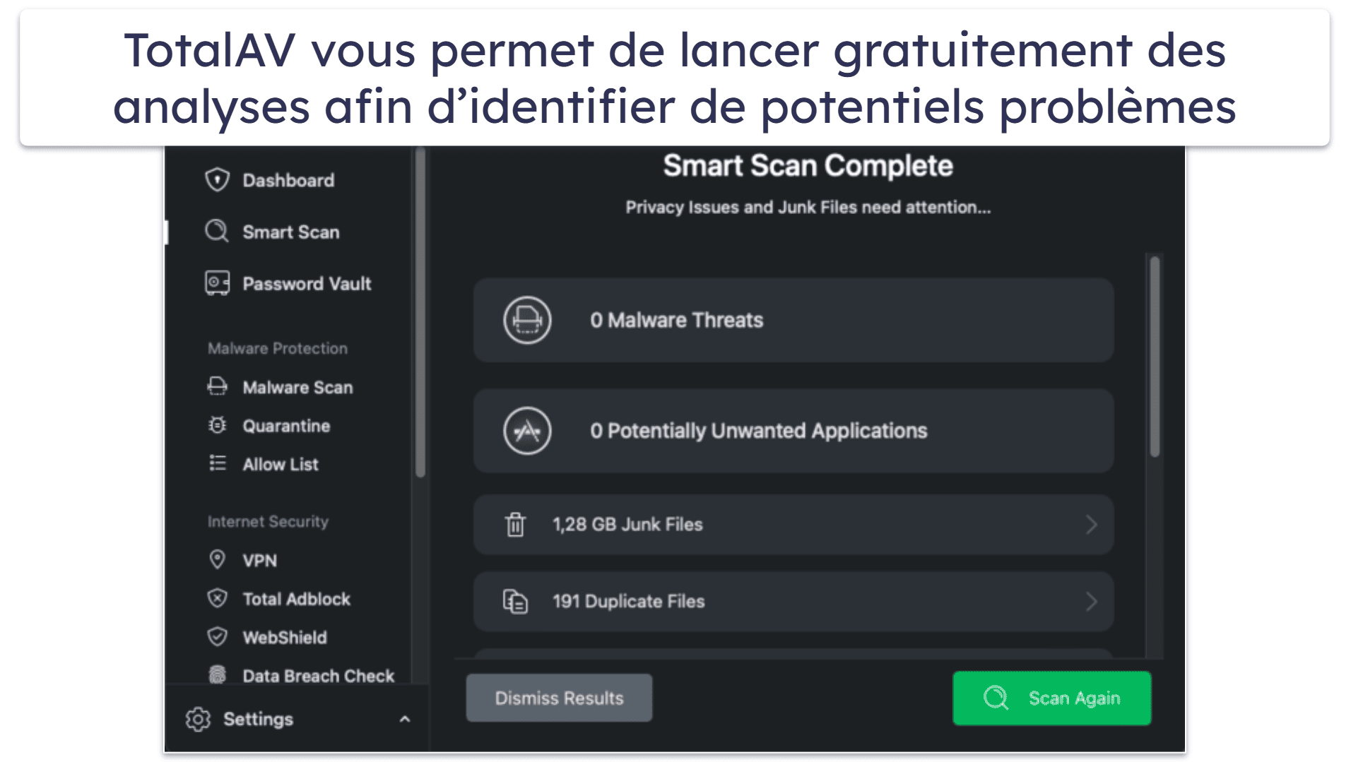 2.🥈 TotalAV Free pour Mac : bon scanner antivirus avec un essai gratuit de 7 jours de sa version payante