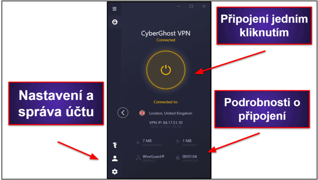 Snadnost použití CyberGhost VPN: mobilní a desktopová aplikace