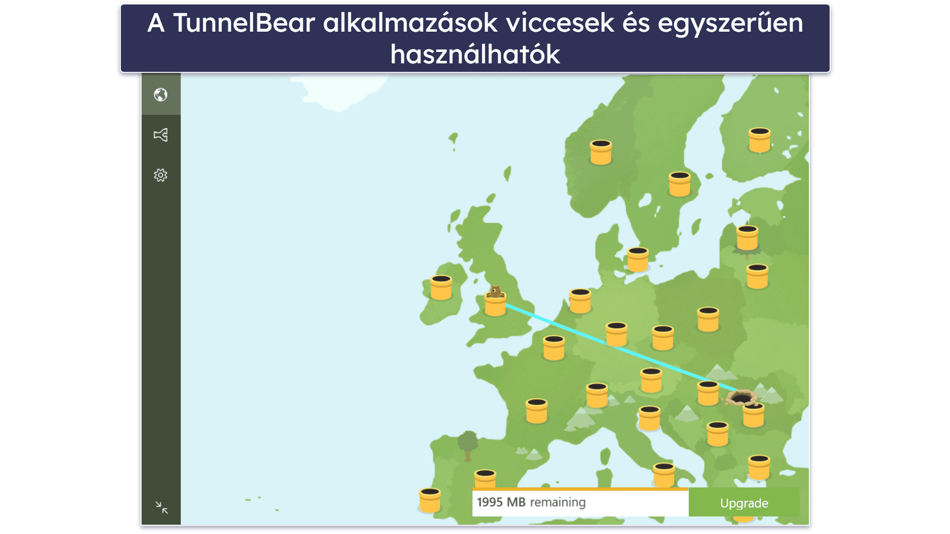 Bónusz. TunnelBear — Igazán jó ingyenes VPN, hozzáféréssel minden szerverhez és funkcióhoz
