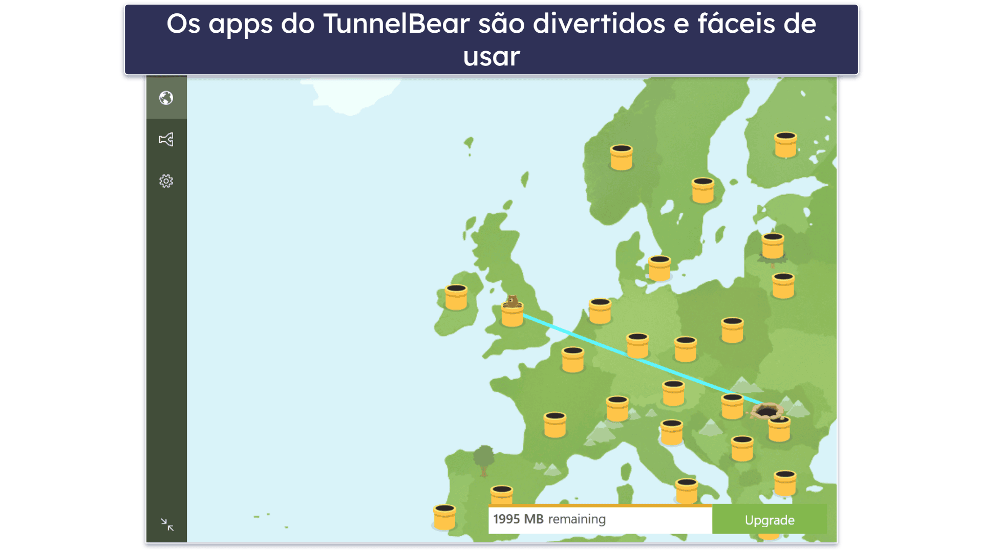 Bônus. TunnelBear — Excelente VPN grátis com acesso a todos os servidores e recursos