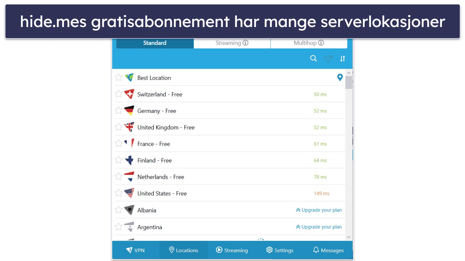 🥉 3. hide.me — bra gratis VPN med mange gratis serverlokasjoner