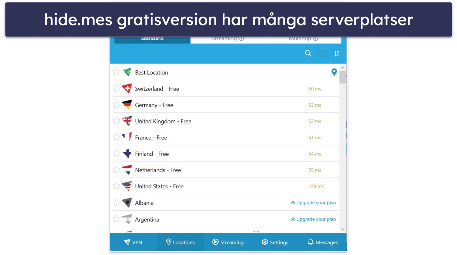 🥉 3. hide.me — Bra gratis VPN med många gratis serverplatser