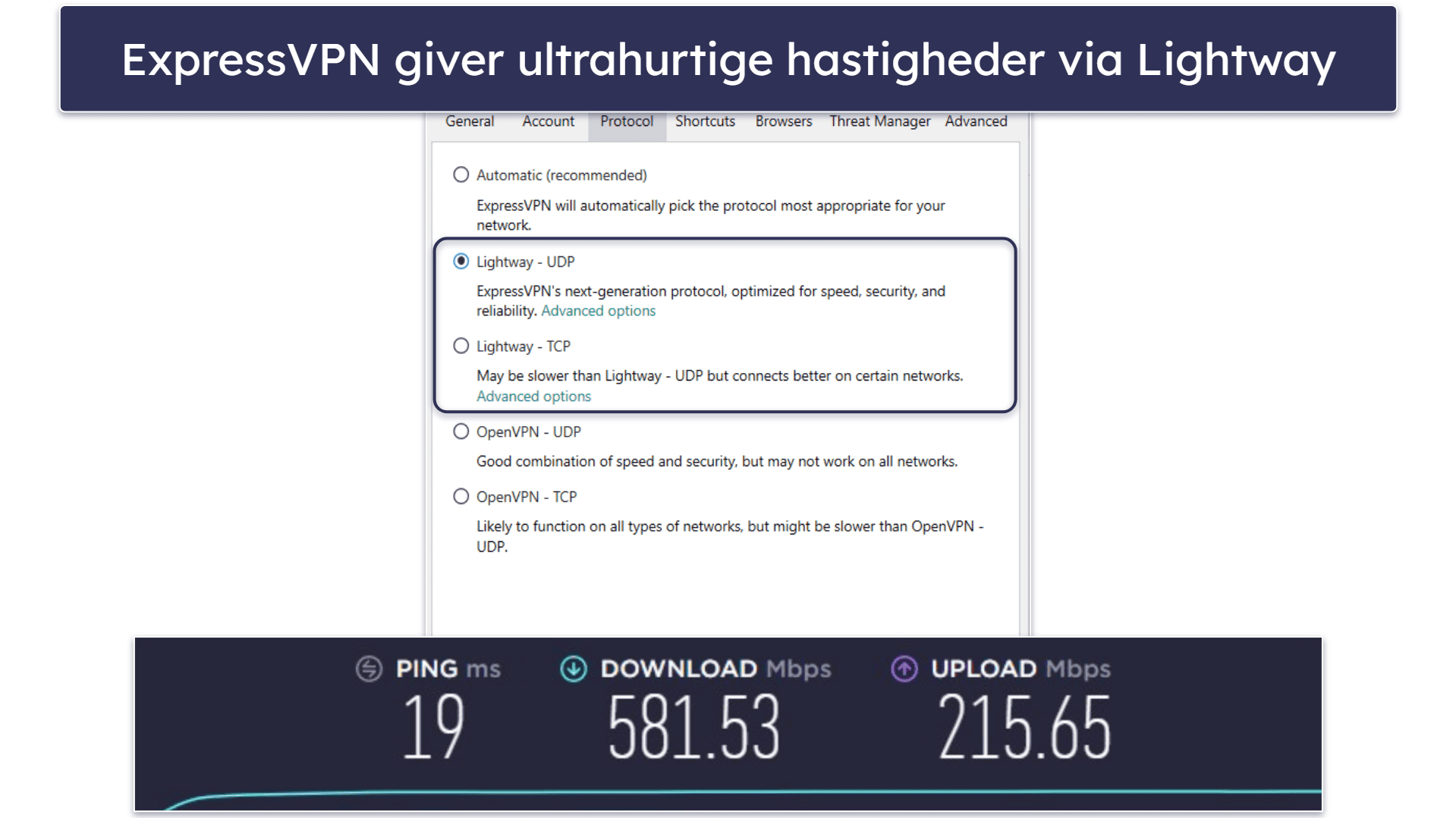 🥇1. ExpressVPN — Bedste Overordnede VPN i 2026
