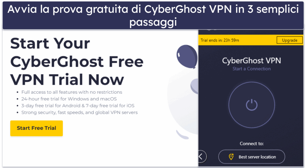 🥈 2. CyberGhost VPN – Prova gratuita di VPN di 24 ore con server dedicati per streaming e torrenting