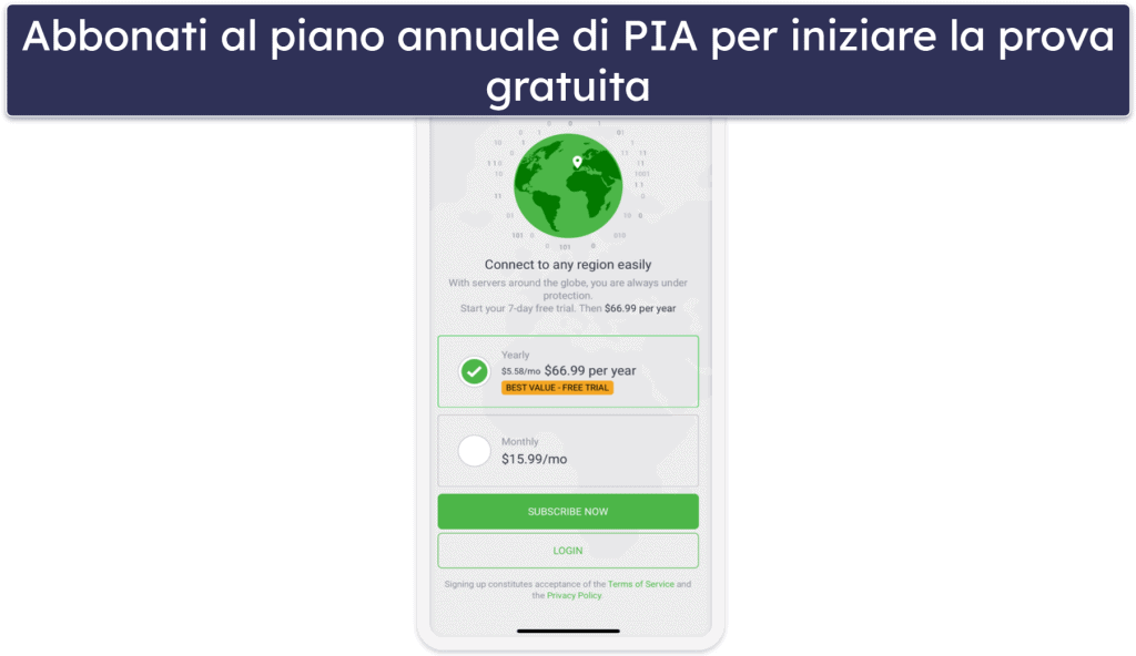 🥉 3. Private Internet Access – Prova di 7 giorni sulle app mobile con ottime funzionalità per il torrenting