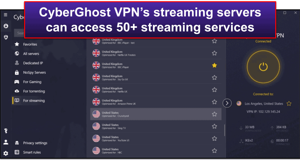 🥈2. CyberGhost VPN — Really Good VPN for Streaming (With Free Trial &amp; 45-Day Refund)