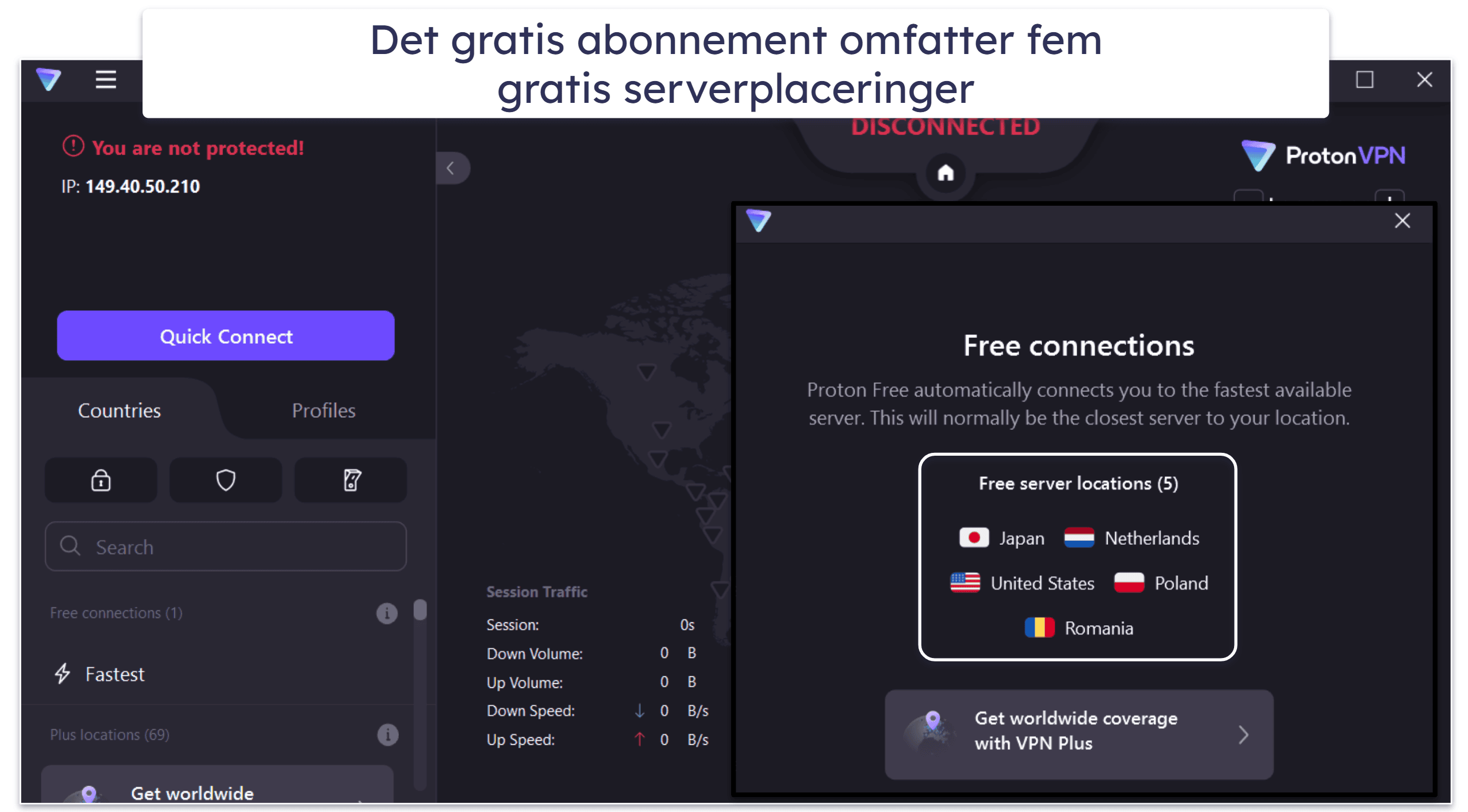 🥈2. Proton VPN — Glimrende Gratis Abonnement Med Ubegrænset Data + Meget Hurtig
