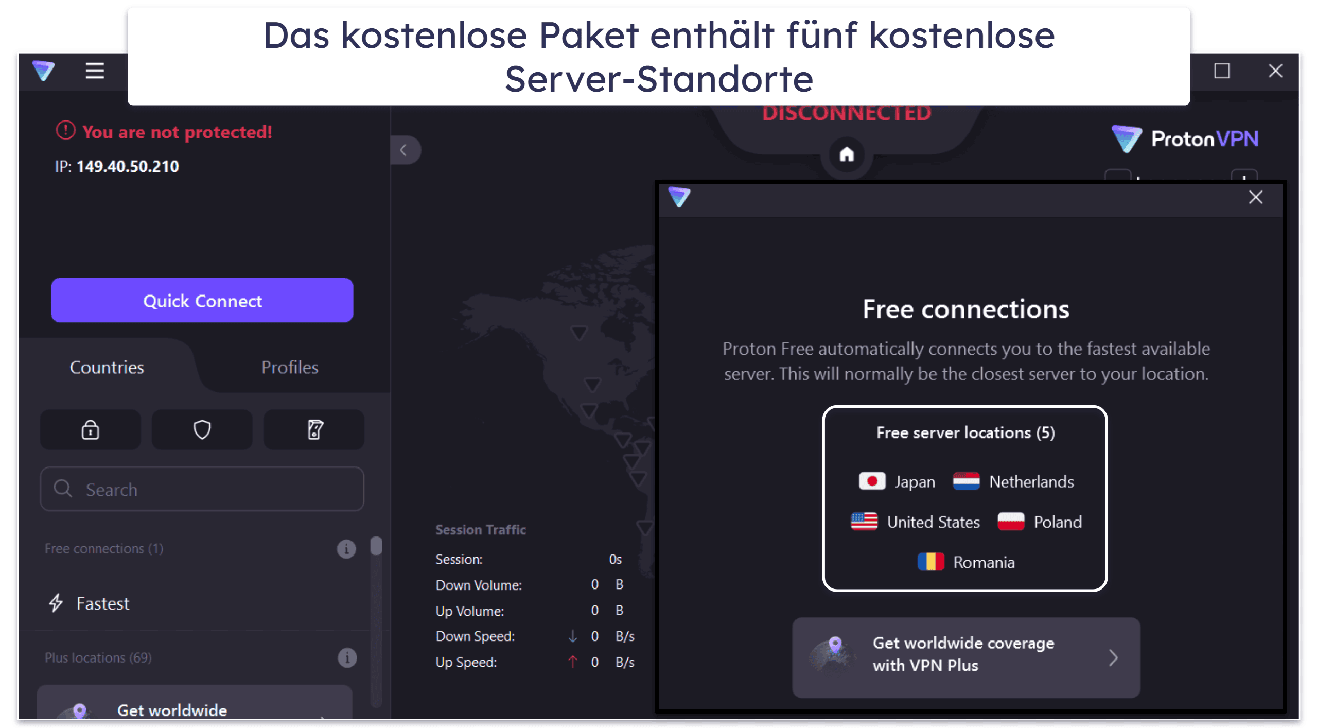 🥈2. Proton VPN — Großartige kostenlose Version mit unbegrenztem datenvolumen + hohen Geschwindigkeiten