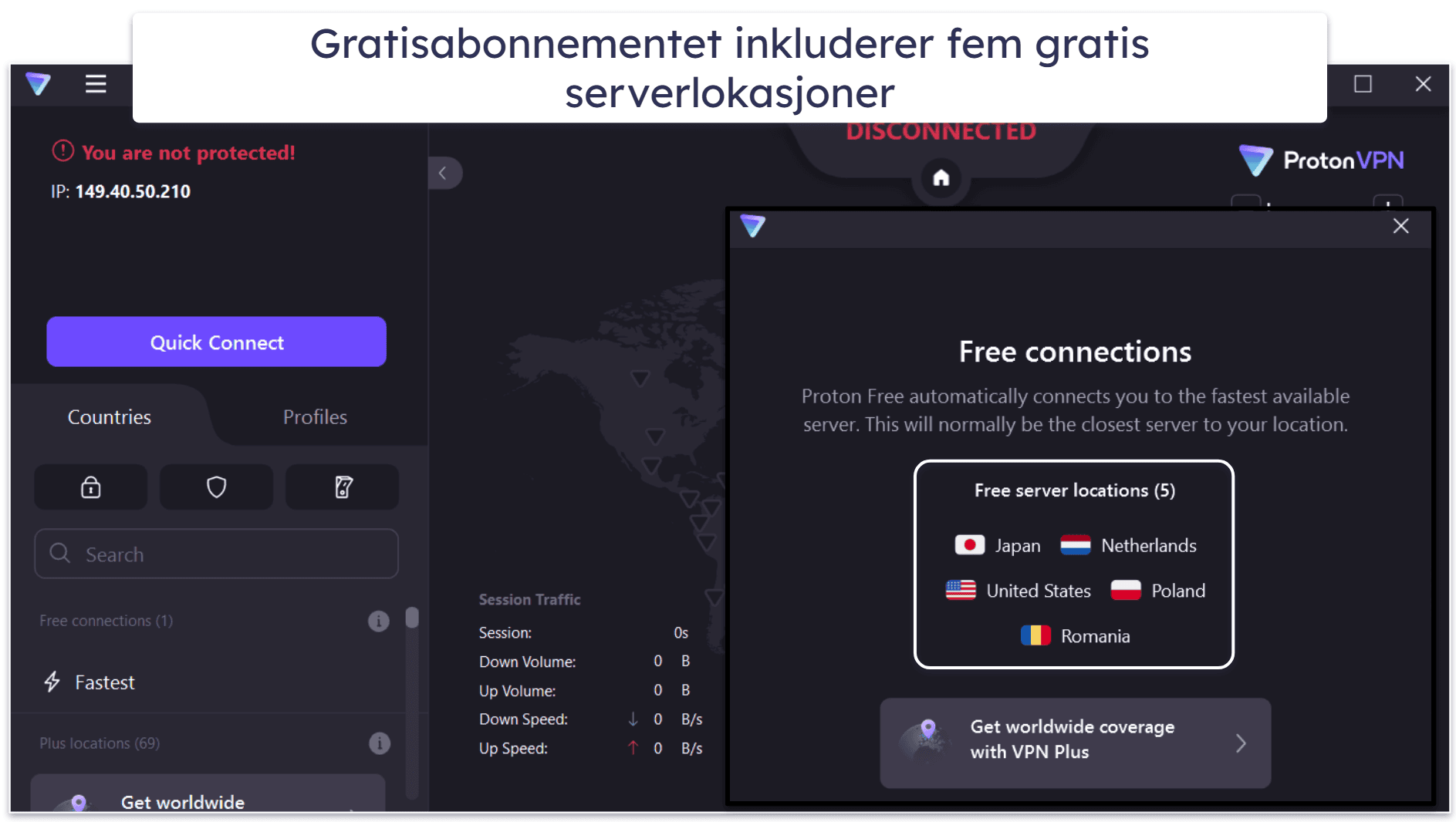 🥈2. Proton VPN — bra gratisabonnement med ubegrenset data + svært raskt