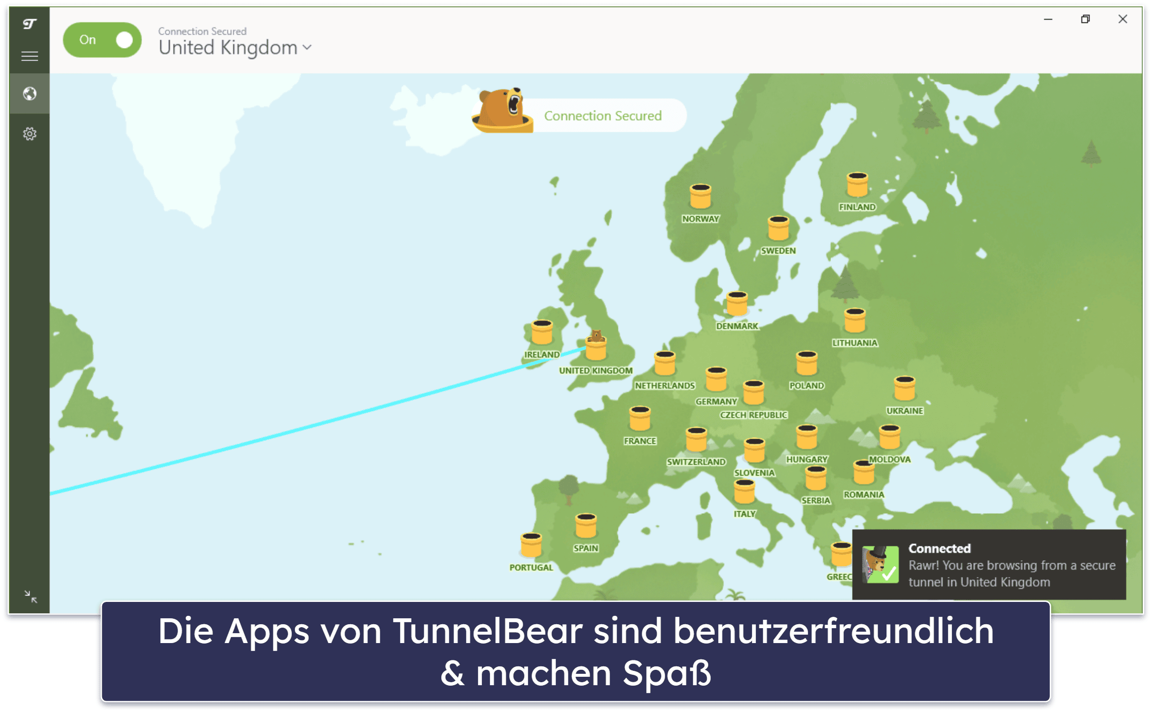 7. TunnelBear – wirklich gutes kostenloses VPN für neue Anwender*innen