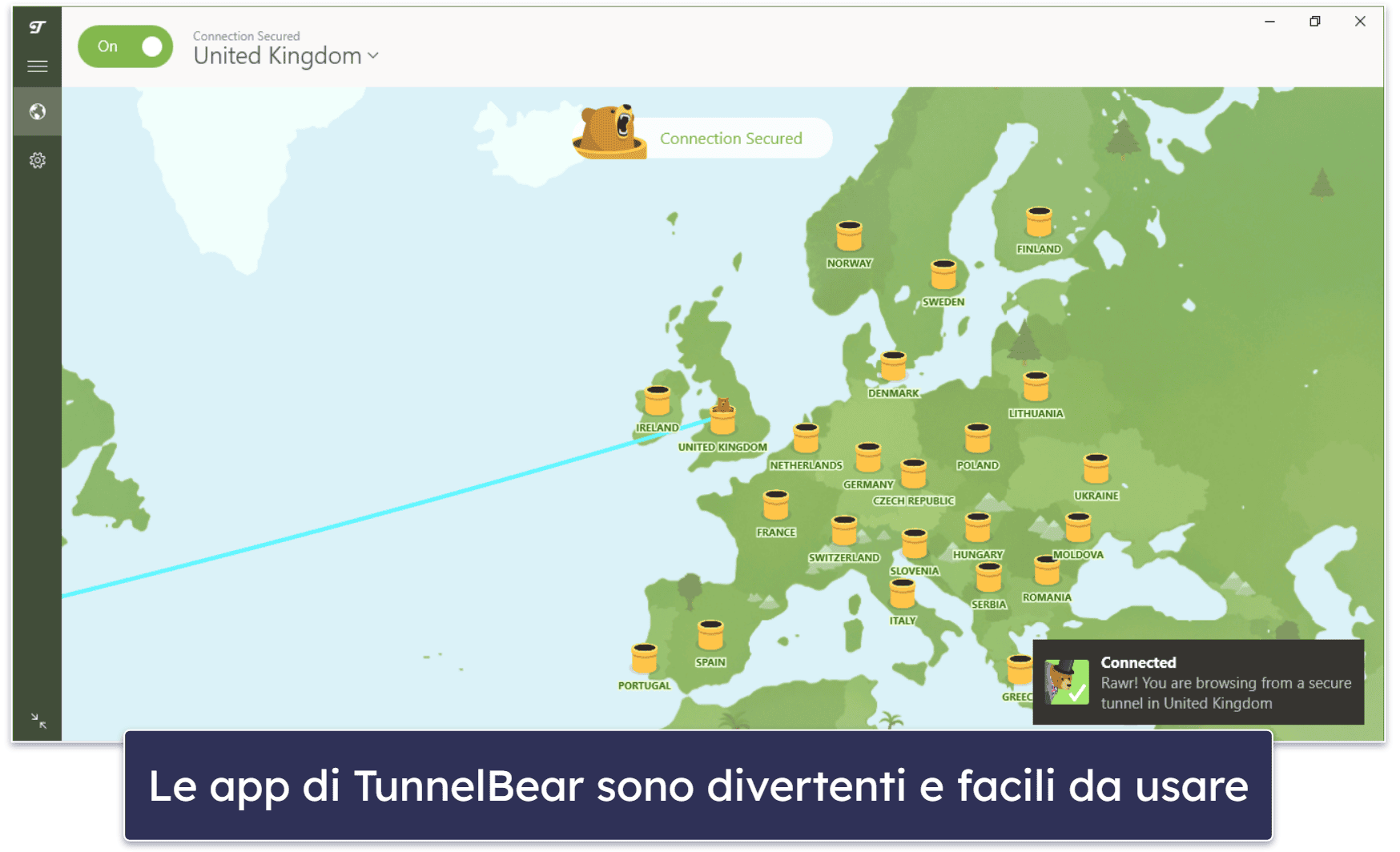 7. TunnelBear — VPN gratuita davvero ottima per gli utenti alle prime armi