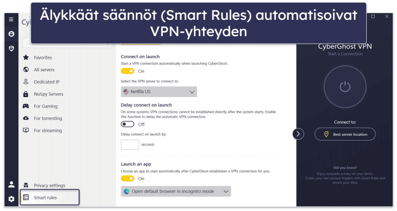 🥈2. CyberGhost VPN – Erinomainen ilmainen VPN-yhteys suoratoistoon (ilmaisella kokeiluversiolla ja 45 päivän palautusoikeudella)