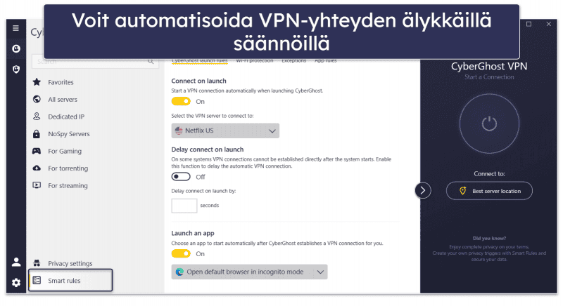🥈2. CyberGhost VPN – Erinomainen ilmainen VPN-yhteys suoratoistoon (ilmaisella kokeiluversiolla ja 45 päivän palautusoikeudella)