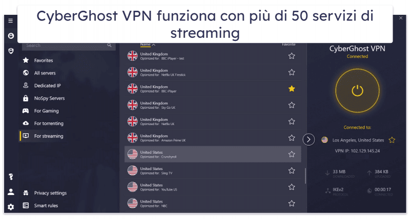 2. CyberGhost VPN — VPN davvero ottima per lo streaming (con prova gratuita e rimborso entro 45 giorni)