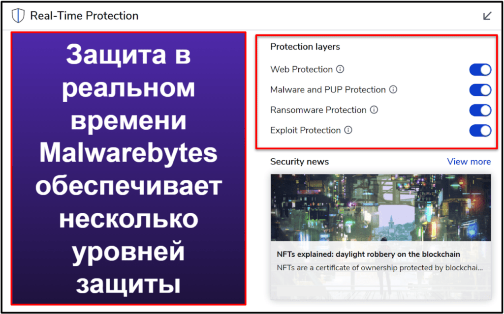 Функции обеспечения безопасности Malwarebytes