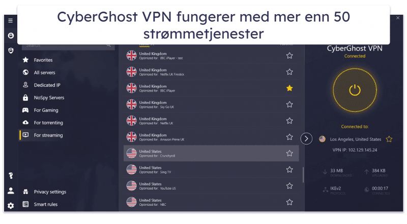🥈2. CyberGhost VPN — Veldig god VPN for streaming (med gratis prøveperiode &amp; 45-dagers refusjon)