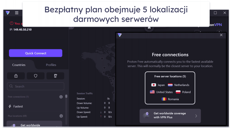 🥈2. Proton VPN — Zyskaj świetny darmowy plan z nieograniczoną ilością danych + bardzo szybki