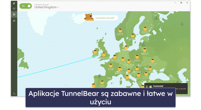7. TunnelBear — bardzo dobra darmowa VPN dla nowych użytkowników