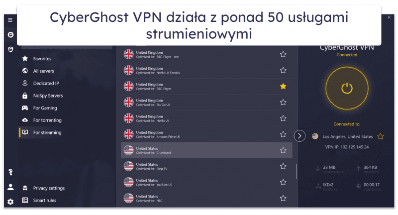 🥈2. CyberGhost VPN — bardzo dobra sieć VPN do streamingu (z darmowym okresem próbnym i 45-dniową gwarancją zwrotu)