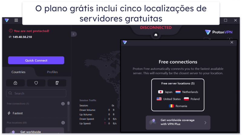🥈2. Proton VPN — ótimo plano gratuito com dados ilimitados + altas velocidades