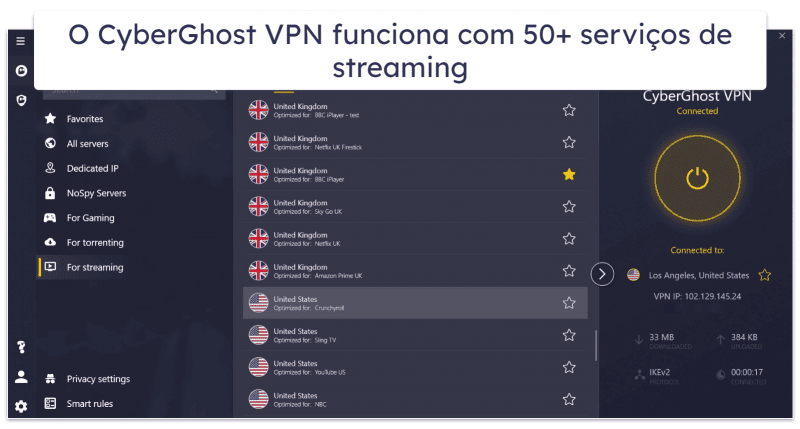 🥈2. CyberGhost VPN — A VPN realmente boa para streaming (com avaliação grátis e reembolso de 45 dias)