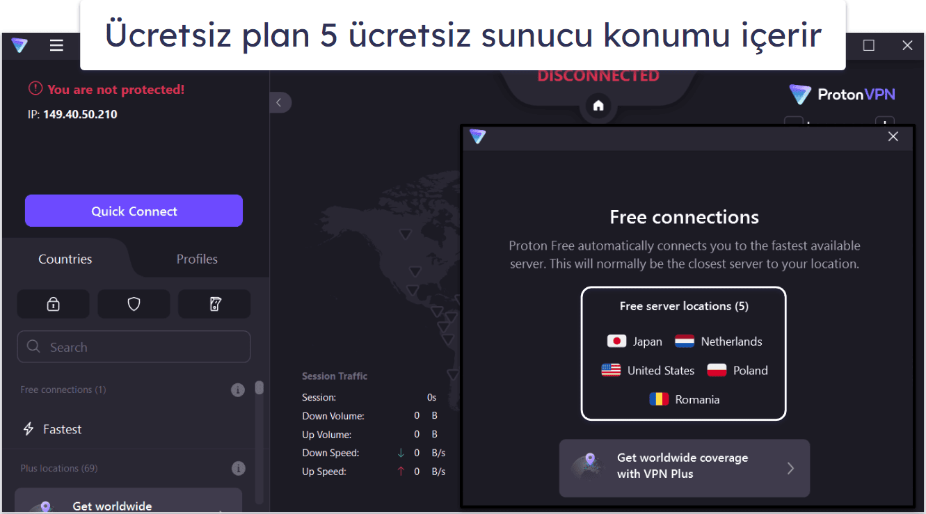 🥈2. Proton VPN — Veri Kotası Yok, Ücretsiz, Çok Hızlı