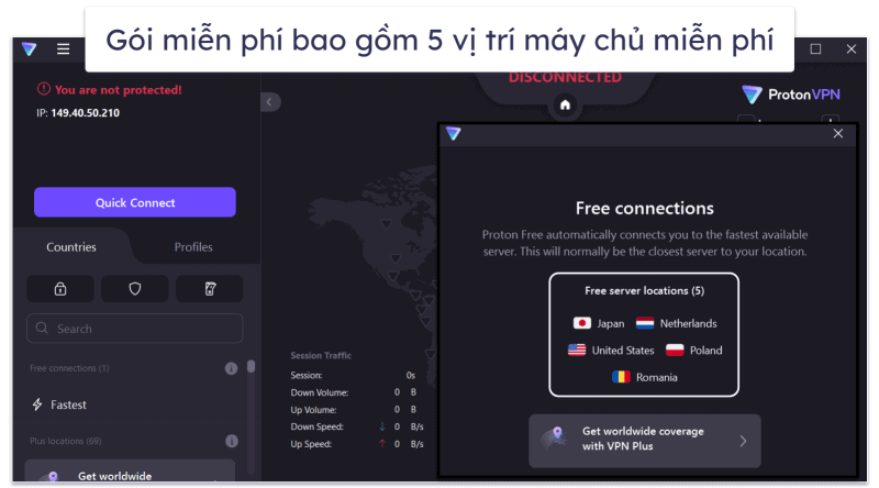 🥈2. Proton VPN — Gói miễn phí tuyệt vời với dữ liệu không giới hạn + tốc độ rất nhanh