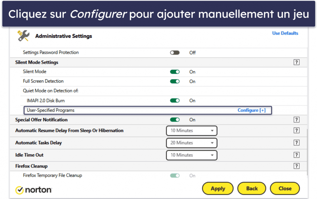 Comment configurer un antivirus proposant un mode jeu ?